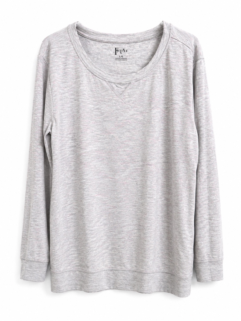 Felina Heather Gray Notch Neck Long Sleeve Top Basic Size Large